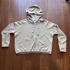 Aerie Ribbed Oversized Cropped Hoodie Pullover Beige Cozy Soft Loungewear, M